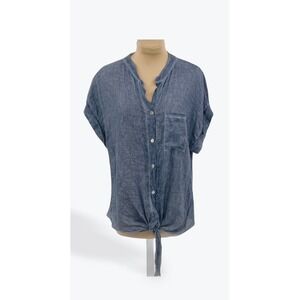 Scandal Made in Italy Linen Top Women's‎ Medium Blue Button Down Tie Front